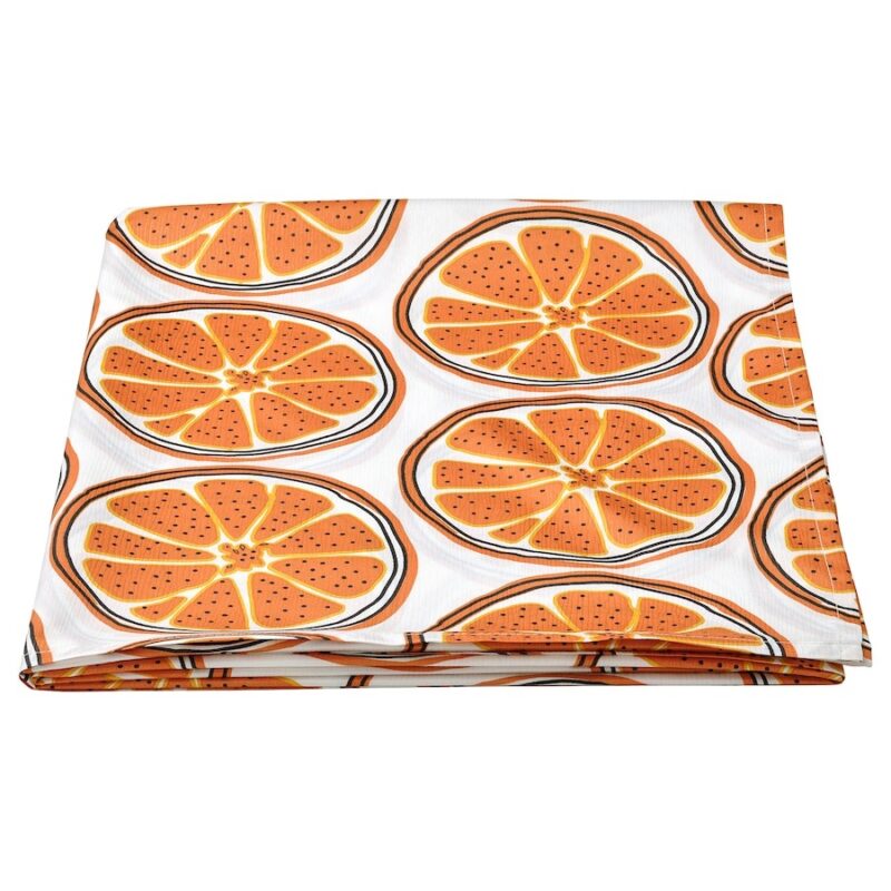 IKEA TORVFLY OBRUS KREMOWY ZE WZOREM W POMARAŃCZE 145x240 CM