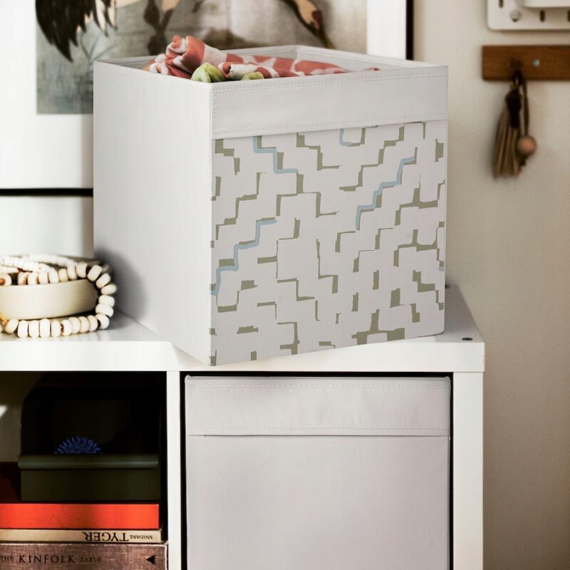 IKEA DRONA PUDEŁKO 33X38X33 CM BEŻOWY/WZÓR TURKUSOWY - obrazek 7