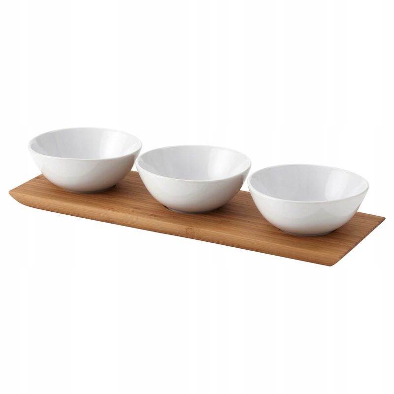 TACKA BAMBUSOWA Z 3 MISKAMI BIAŁY WZÓR 12X37 CM