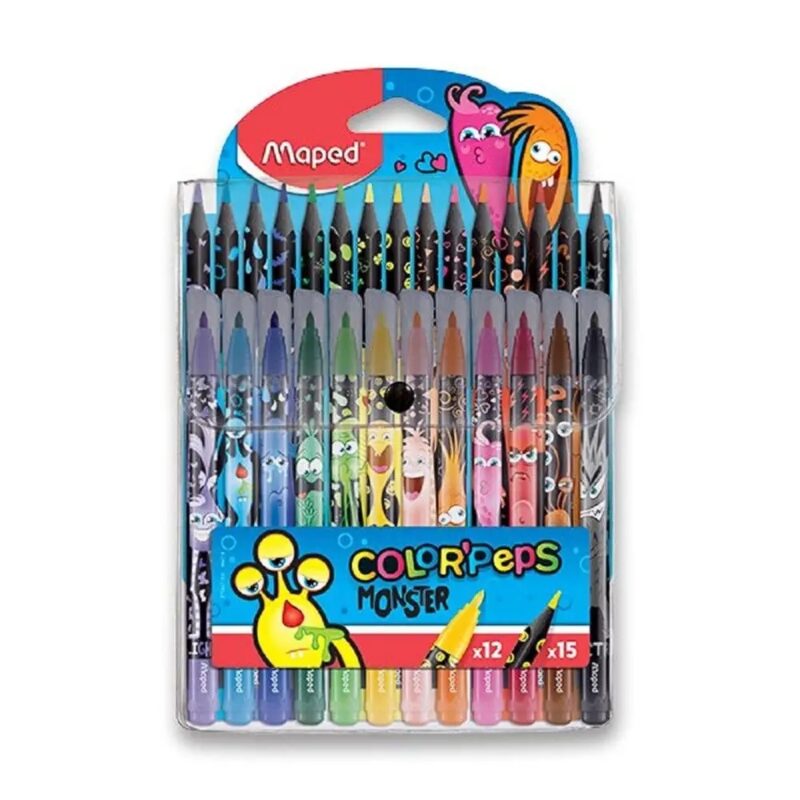 MAPED COLOR PEPS MONSTER FILCOWE KOŃCÓWKI X12 I KREDKI DO KOLOROWANIA X15 - obrazek 3